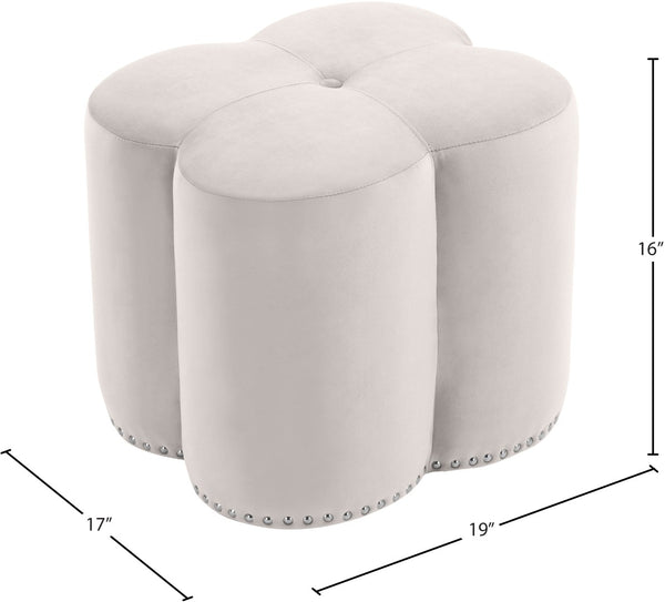 Clover Velvet / Engineered Wood / Foam Contemporary Cream Velvet Ottoman - 19" W x 17" D x 16.25" H