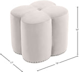 Clover Velvet / Engineered Wood / Foam Contemporary Cream Velvet Ottoman - 19" W x 17" D x 16.25" H