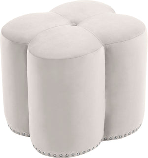 Clover Velvet / Engineered Wood / Foam Contemporary Cream Velvet Ottoman - 19" W x 17" D x 16.25" H