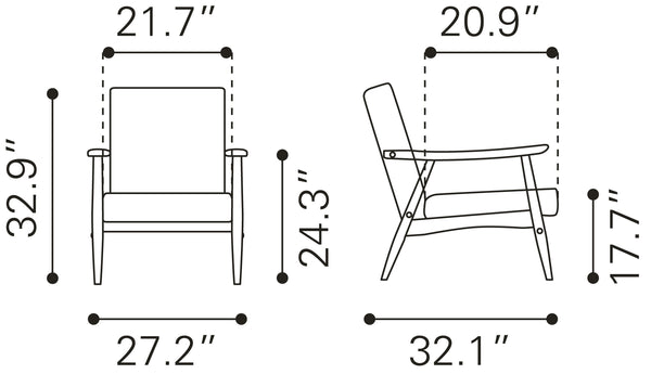 Zuo Modern Rocky 100% Polyester, MDF, Rubberwood Mid Century Commercial Grade Arm Chair Blue, Black 100% Polyester, MDF, Rubberwood