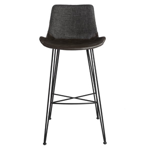 Alisa-B Bar Stool in Dark Gray Fabric and Dark Gray PU with Matte Black Legs - Set of 1