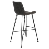 Alisa-B Bar Stool in Dark Gray Fabric and Dark Gray PU with Matte Black Legs - Set of 1