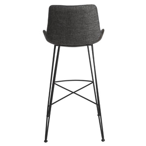 Alisa-B Bar Stool in Dark Gray Fabric and Dark Gray PU with Matte Black Legs - Set of 1