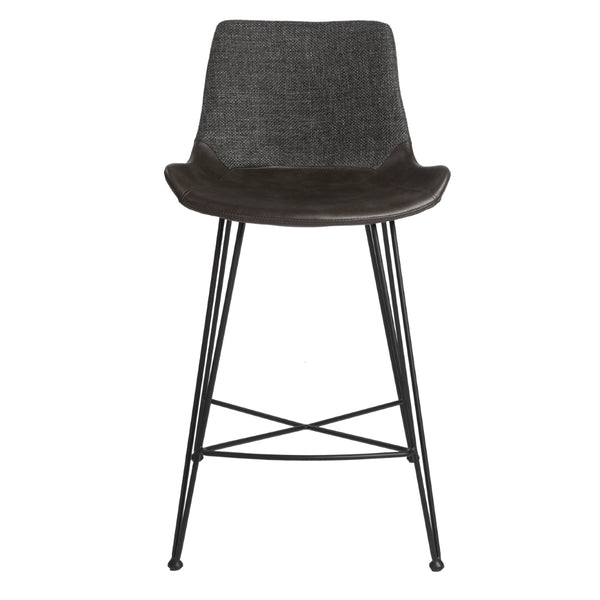 Alisa-C Counter Stool in Dark Gray Fabric and Dark Gray PU with Matte Black Legs