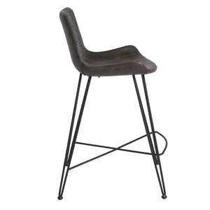 Alisa-C Counter Stool in Dark Gray Fabric and Dark Gray PU with Matte Black Legs