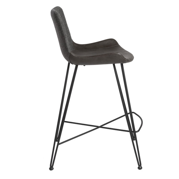 Alisa-C Counter Stool in Dark Gray Fabric and Dark Gray PU with Matte Black Legs