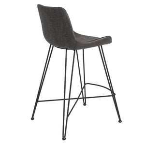 Alisa-C Counter Stool in Dark Gray Fabric and Dark Gray PU with Matte Black Legs