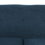 Noble House Mableton Mid-Century Modern Upholstered 3 Seater Sofa, Navy Blue and Espresso