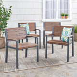 Davos Outdoor Aluminum Chairs, Gray and Brown Noble House