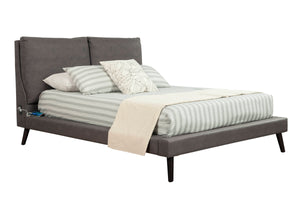 Alpine Furniture Gabriela California King Platform Bed 9901CK Grey Upholstery, Black Legs Rubberwood Solids, Polyester Fabric 86.5 x 97 x 48