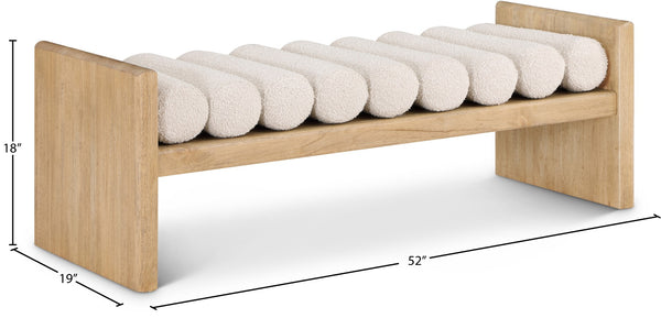 Waverly Boucle Fabric / Rubberwood / Foam Contemporary Cream Boucle Fabric Bench - 52" W x 19" D x 18" H