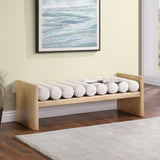 Waverly Boucle Fabric / Rubberwood / Foam Contemporary Cream Boucle Fabric Bench - 52" W x 19" D x 18" H