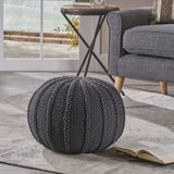 Corisande Knitted Cotton Pouf, Dark Grey Noble House
