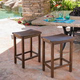 Amantani Outdoor Mahogany Brown Finish Acacia Wood Counter Stool Noble House