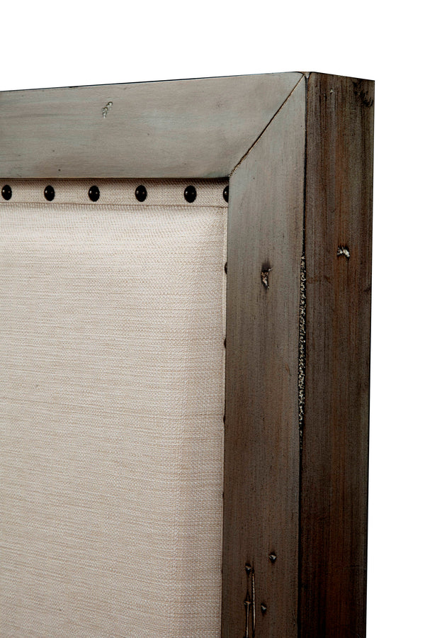 Classic King Panel Headboard in Natural Grey - Antique-Inspired Design with Upholstered Linen Trim