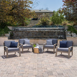 Grenada Outdoor Acacia Wood Club Chairs with Cushions, Gray and Dark Gray Noble House