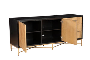 Larsen TV Console in Black & Natural - Stylish Mahogany with Gold Accents, Fully Assembled Beauty