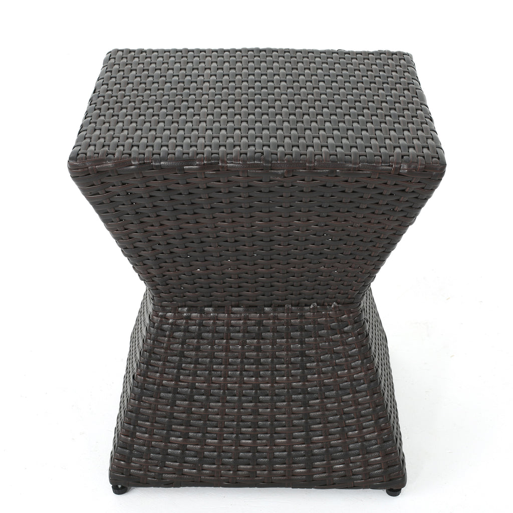 Noble House Calhoun Outdoor 16" Multibrown Wicker Square Side Table