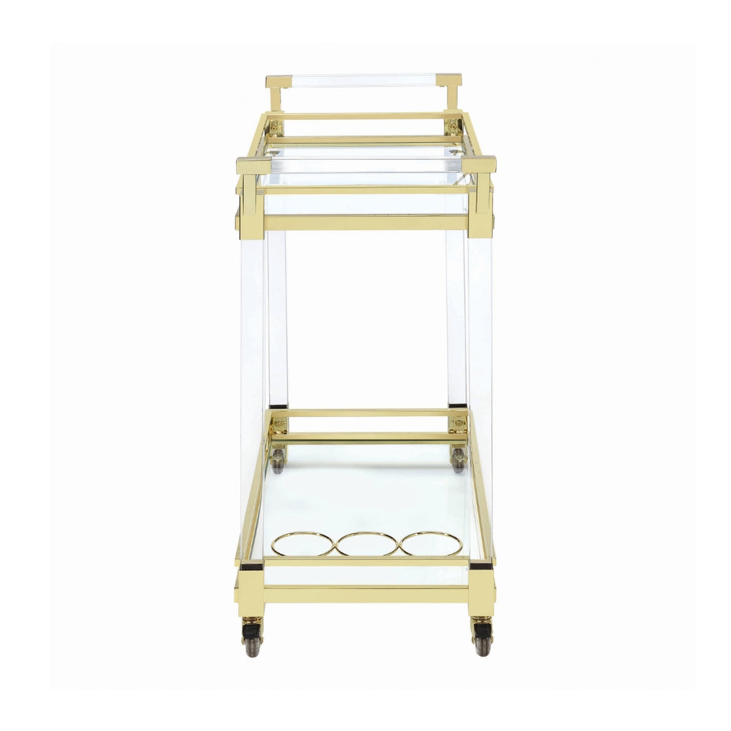 Chanel Contemporary 2-tier Serving Cart Brass and Clear