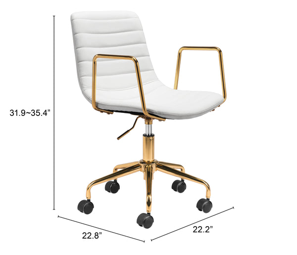 Zuo Modern Eric 100% Polyurethane, Plywood, Steel Modern Commercial Grade Office Chair White, Gold 100% Polyurethane, Plywood, Steel