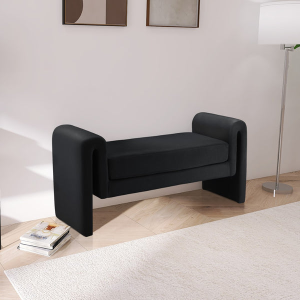 Sloan Velvet / Engineered Wood / Foam Contemporary Black Velvet Bench - 51" W x 17" D x 24.5" H
