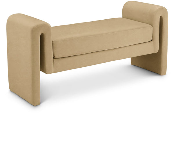 Sloan Velvet / Engineered Wood / Foam Contemporary Camel Velvet Bench - 51" W x 17" D x 24.5" H