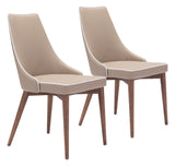 Zuo Modern Moor 100% Polyurethane, Plywood, Birch Wood Mid Century Commercial Grade Dining Chair Set - Set of 2 Beige, Brown 100% Polyurethane, Plywood, Birch Wood