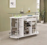Modern Crescent Shaped Glass Top Bar Unit with Drawer