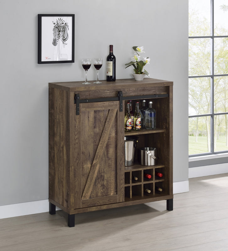 Country Rustic Bar Cabinet with Sliding Door Rustic Oak English Elm