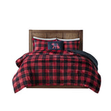 Alton Lodge/Cabin 100% Polyester Woolrich Print Low Pile Velour Comforter Set in Red/Black Buffalo Check