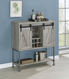 Country Rustic Sliding Door Bar Cabinet with Lower Shelf Grey Driftwood