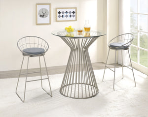 Modern 3-Piece Bar Set with Round Glass Table and Cozy Padded Leatherette Stools for Compact Spaces