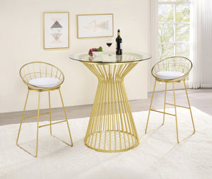 Modern 3-Piece Bar Set with Round Glass Table and Cozy Padded Leatherette Stools for Compact Spaces