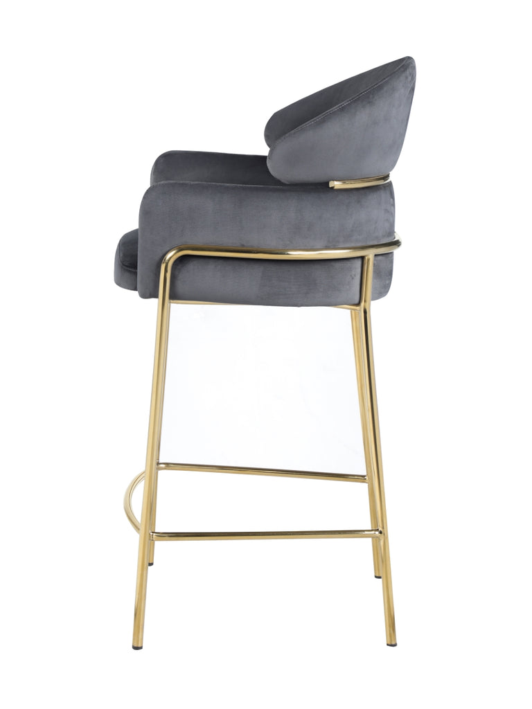Contemporary Arched Back Stool Grey and Brass