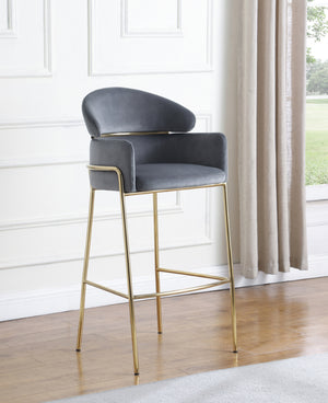 Contemporary Arched Back Bar Stool Grey and Brass