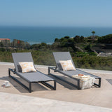 Modesta Outdoor Black Finished Aluminum Framed Chaise Lounge with Grey Mesh Body Noble House