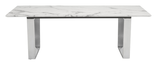 Zuo Modern Atlas Composite Stone, Stainless Steel Modern Commercial Grade Coffee Table White, Silver Composite Stone, Stainless Steel
