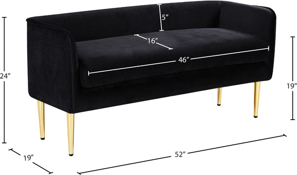 Audrey Velvet / Engineered Wood / Metal / Foam Contemporary Black Velvet Bench - 52" W x 19" D x 24" H