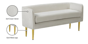 Audrey Velvet / Engineered Wood / Metal / Foam Contemporary Cream Velvet Bench - 52" W x 19" D x 24" H