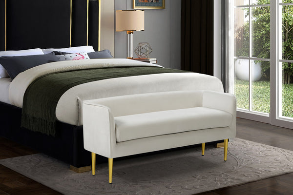 Audrey Velvet / Engineered Wood / Metal / Foam Contemporary Cream Velvet Bench - 52" W x 19" D x 24" H