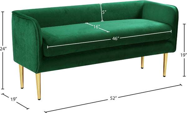 Audrey Velvet / Engineered Wood / Metal / Foam Contemporary Green Velvet Bench - 52" W x 19" D x 24" H