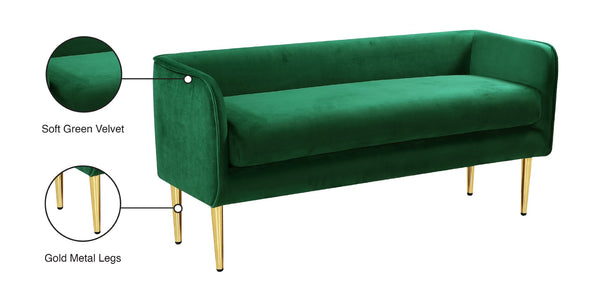 Audrey Velvet / Engineered Wood / Metal / Foam Contemporary Green Velvet Bench - 52" W x 19" D x 24" H