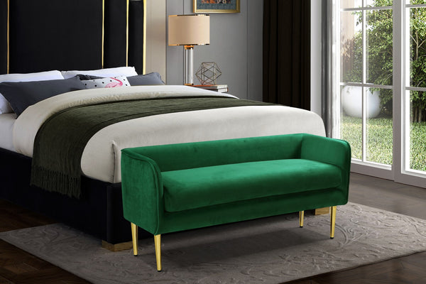 Audrey Velvet / Engineered Wood / Metal / Foam Contemporary Green Velvet Bench - 52" W x 19" D x 24" H