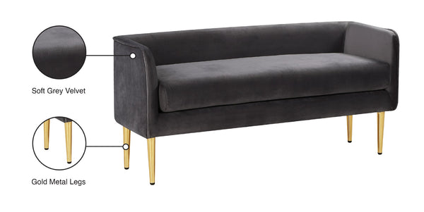 Audrey Velvet / Engineered Wood / Metal / Foam Contemporary Grey Velvet Bench - 52" W x 19" D x 24" H