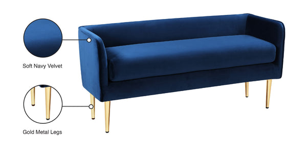 Audrey Velvet / Engineered Wood / Metal / Foam Contemporary Navy Velvet Bench - 52" W x 19" D x 24" H