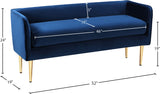 Audrey Velvet / Engineered Wood / Metal / Foam Contemporary Navy Velvet Bench - 52" W x 19" D x 24" H