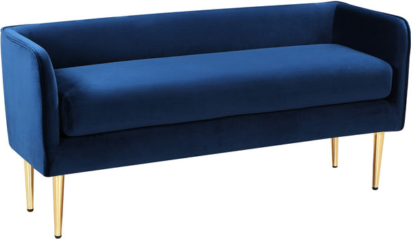 Audrey Velvet / Engineered Wood / Metal / Foam Contemporary Navy Velvet Bench - 52" W x 19" D x 24" H