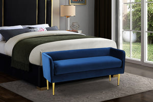 Audrey Velvet / Engineered Wood / Metal / Foam Contemporary Navy Velvet Bench - 52" W x 19" D x 24" H