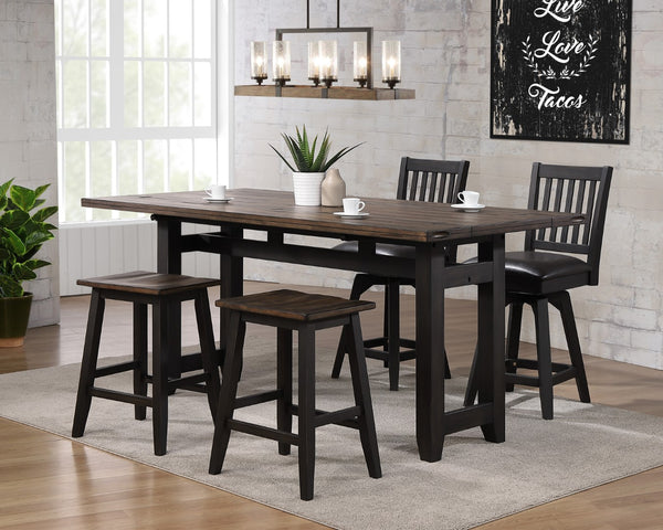 ECI Furniture Ashford 24" Saddle Stool  w/ Wood Seat, Black & Rustic Walnut - Set of 2 Black & Rustic Walnut Hardwood solids and veneers