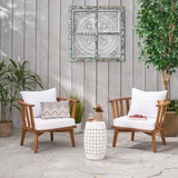 Polmer Outdoor Acacia Wood 2 Seater Club Chairs and Side Table Set, Teak and White Noble House